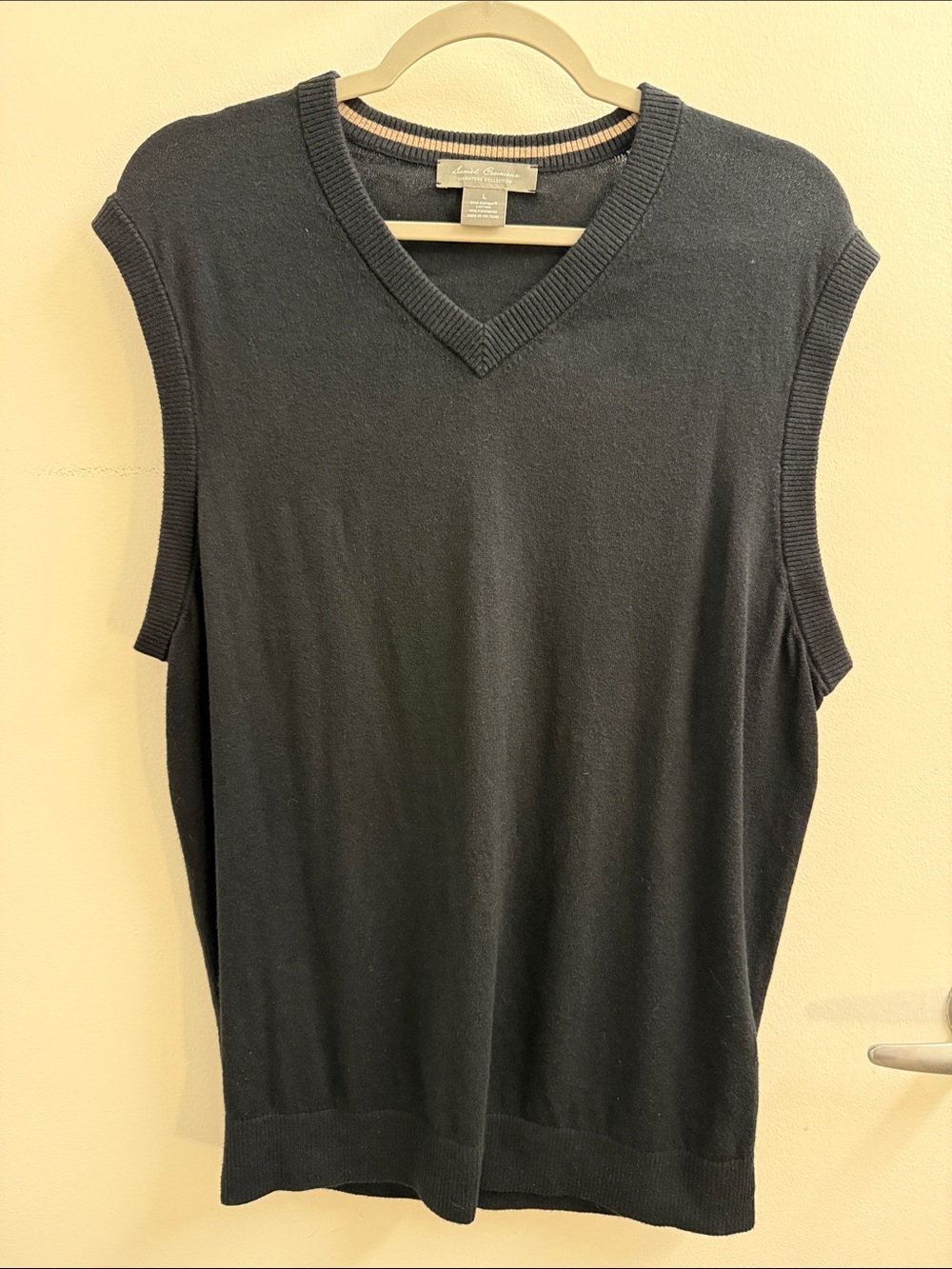 Daniel Cremieux Black Crewneck Sweater with Cream Stripe Trim